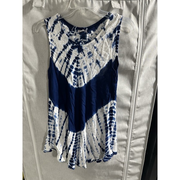Advance Apparels One Size Tie-dye Blue White Cover Up Tank Top Summer Vacation - Picture 2 of 7
